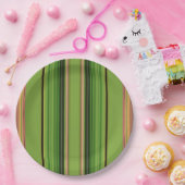 桃と緑のストライプ（植物体） ペーパープレート (パーティー)