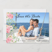 桃と緑のフローラ写真の保存日付 招待状 (正面)