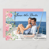 桃と緑のフローラ写真の保存日付 招待状 (正面/裏面)