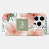桃と緑の水の色のフローラとモノグラム Case-Mate iPhoneケース (裏面 (横))