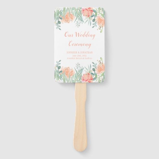 桃と緑の水の色のフローラプログラムファン ハンドファン (正面)