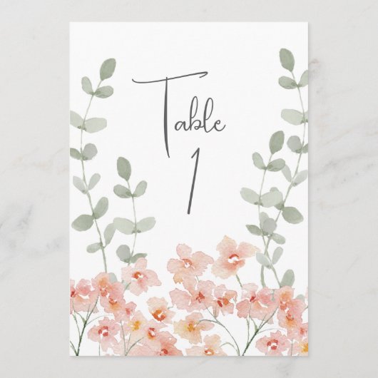 桃と緑の水色のフローラテーブルカード プログラム (裏面)