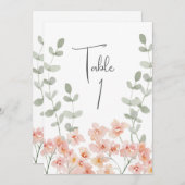 桃と緑の水色のフローラテーブルカード プログラム (正面/裏面)