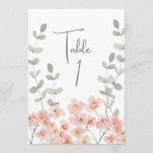 桃と緑の水色のフローラテーブルカード プログラム (正面)