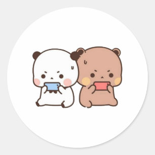 桃と胡麻餅くまカップルかわいいゲ遊ーム ラウンドシール