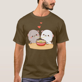 桃と胡麻餅ねこ食べのラーメン Tシャツ