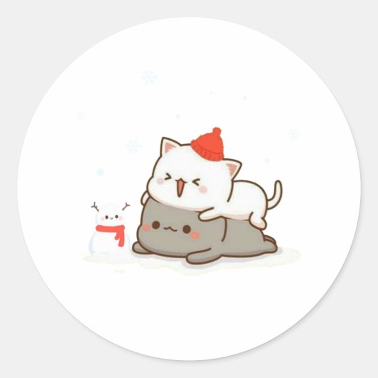 桃と胡麻餅ねこ、メリークリスマス ラウンドシール (正面)