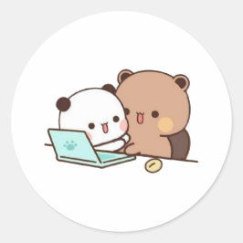 桃と胡麻餅のクマのカップル ラウンドシール