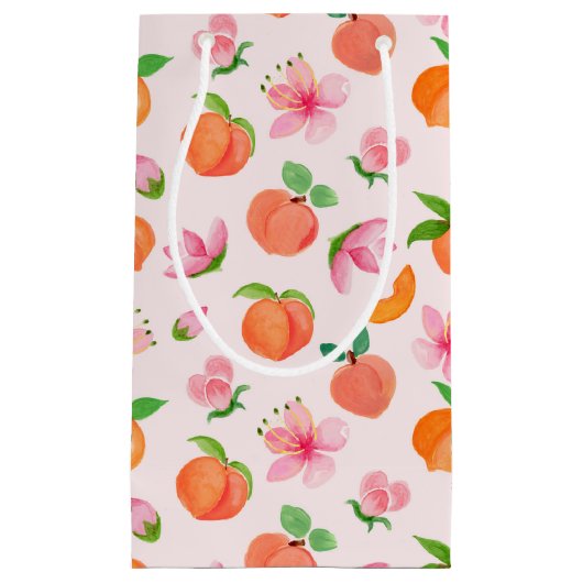 桃と花模様 スモールペーパーバッグ (正面)