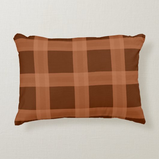 桃と茶の格子模様装飾用クッション アクセントクッション (正面)