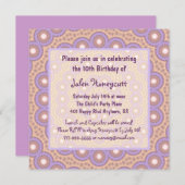 桃と薄紫のサークル誕生日パーティーの招待 招待状 (正面/裏面)