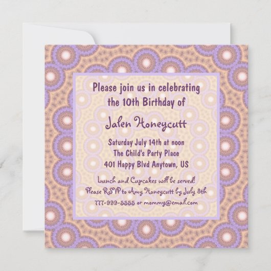 桃と薄紫のサークル誕生日パーティーの招待 招待状 (正面)