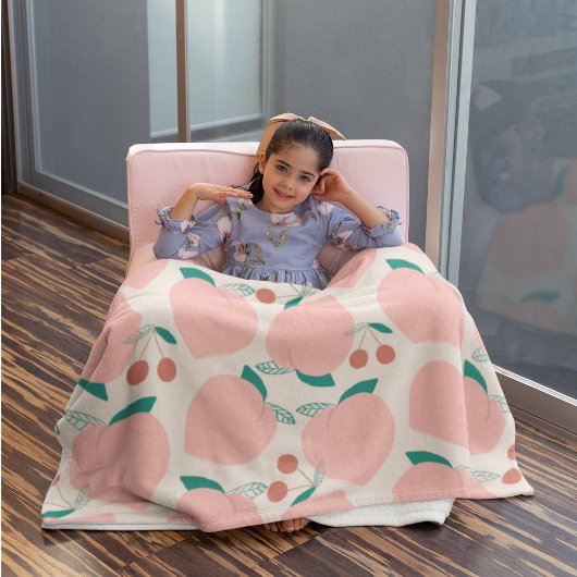 桃と赤さくらんぼフルーツパターン シェルパブランケット