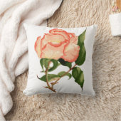 桃と赤面バラ水彩投げ枕 クッション (ブランケット)