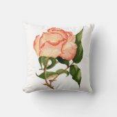 桃と赤面バラ水彩投げ枕 クッション (正面)