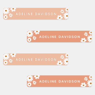 桃と赤面ピンクデイジー防水キッズ名 ラベル