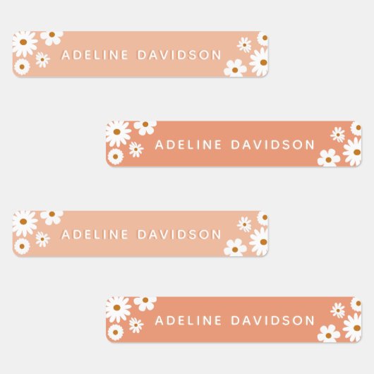 桃と赤面ピンクデイジー防水キッズ名 ラベル (グループ)