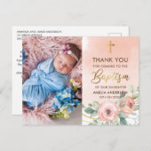 桃と金ゴールドのバプテスマありがとう ポストカード (正面/裏面)