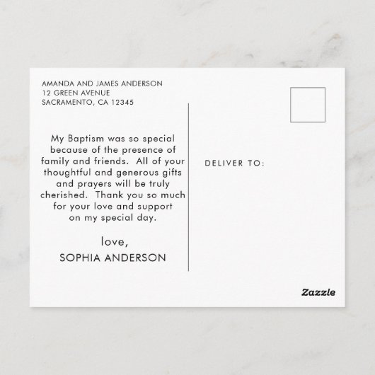 桃と金ゴールドのバプテスマありがとう ポストカード (裏面)