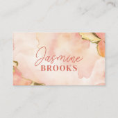 桃と金ゴールドの水色エレガント 名刺 (正面)