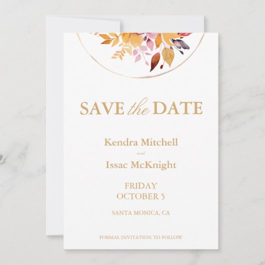 桃と金ゴールドイエローウォーター色のフローラ セーブザデート (正面)