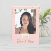 桃と金ゴールドグリッター写真卒業ありがとう サンキューカード (スタンド正面)