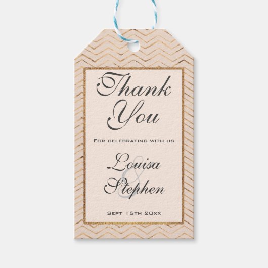 桃と金ゴールドサンキューラベル ギフトタグ (正面)