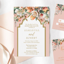 桃と金ゴールド水彩フローラ結婚ズ