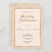 桃と金ゴールド誕生日パーティーの招待状 招待状 (正面/裏面)