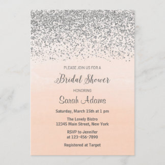 桃と銀のブライダルシャワーの招待状 招待状