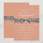 桃と銀のリボンエンゲージメントパーティー招待状 招待状 (正面/裏面)
