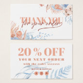桃と青のトロピカル感謝していの割引カード (正面&裏面)
