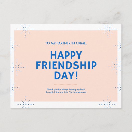 桃と青のドットパターンの友情の日 ポストカード (正面)