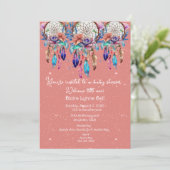 桃と青のドリームキャッチャー女の子ベビーシャワー 招待状 (スタンド正面)