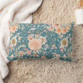 桃と青のフローラオンミディアムティール(緑がかった色) ランバークッション (ブランケット)