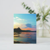桃と青の夕焼け 山上の湖 ポストカード (スタンド正面)