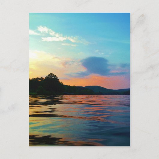 桃と青の夕焼け 山上の湖 ポストカード (正面)