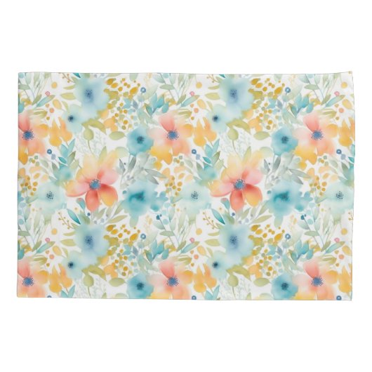 桃と青の抽象芸術花 枕カバー (裏面)