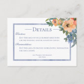 桃と青の水彩花のディテール エンクロージャーカード (正面)