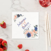 桃と青の水色のフローラナプキン スタンダードカクテルナプキン (インサイチュ)