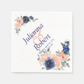 桃と青の水色のフローラナプキン スタンダードカクテルナプキン (正面)