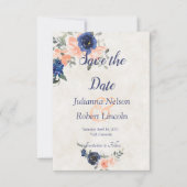 桃と青の水色のフローラ日付invを保存 招待状 (正面)