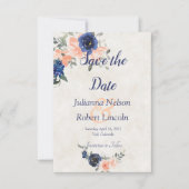 桃と青の水色のフローラ日付invを保存 招待状 (正面)