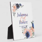 桃と青の水色のフローラ結婚の歯垢 フォトプラーク (側面)