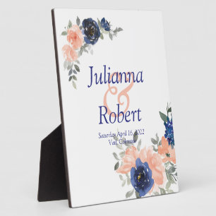 桃と青の水色のフローラ結婚の歯垢 フォトプラーク