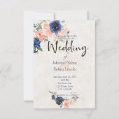 桃と青の水色のフローラ結婚の誘因 招待状 (正面)