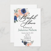 桃と青の水色のフローラ 招待状 (正面/裏面)
