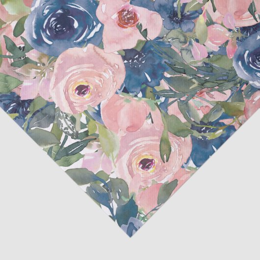 桃と青の水色の花の切り離し 薄葉紙 (詳細)