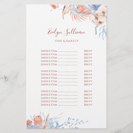 桃と青の熱帯価格リストのフライヤー チラシ (正面)