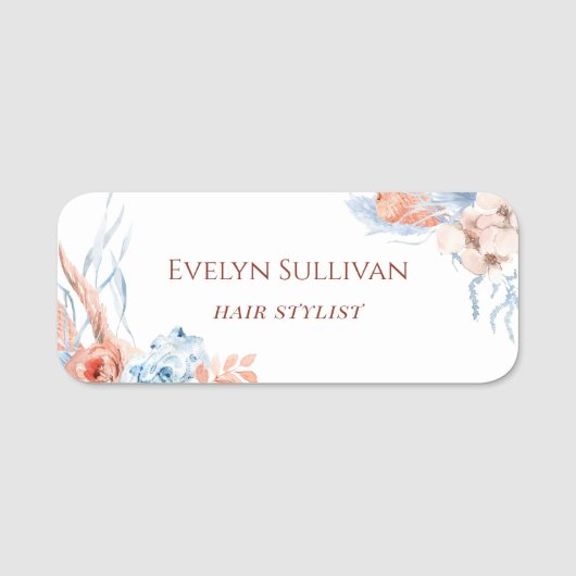 桃と青の熱帯名タグ 名札 (正面)